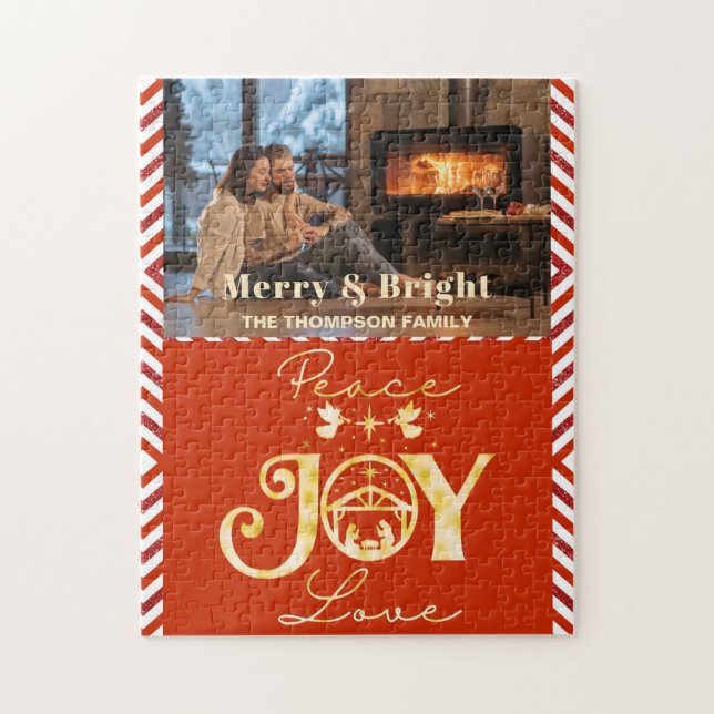 Christliche Weihnachtskrippe Gold R Peace Joy Lieb Puzzle (Vertikal)