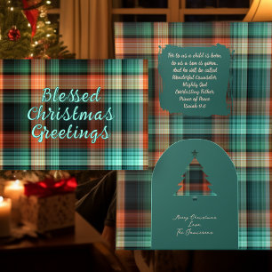 Christliche Weihnachtsschrift Kariertes Design Feiertagskarte