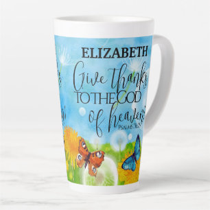 Christliche Whimsikflorale geben Dank Bibel Verse Milchtasse