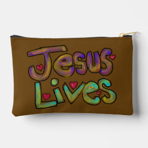 Christlicher Aufdruck ‘Jesus lebt’ Blumenmuster Zubehörtasche