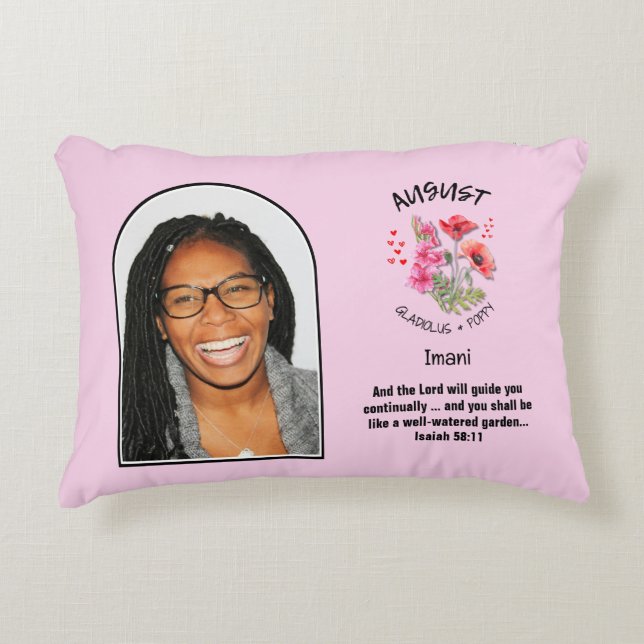 Christlicher AUGUST Geburtsmonat Blume NAME FOTO Dekokissen (Vorderseite)