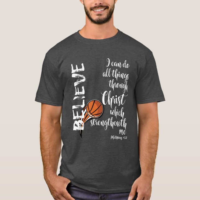 Christlicher Basketball mit I kann alles Verse T-Shirt (Vorderseite)