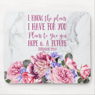 Christlicher Bibelvers Pink Watercolor Floral Marb Mousepad