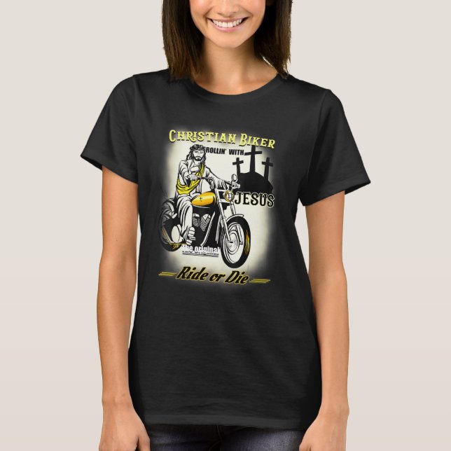 Christlicher Biker I Ride Jesus Racing Motorrad-Re T-Shirt (Vorderseite)