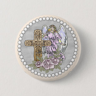 Christlicher Engel Meine Rosen Kreuz Knopf Button