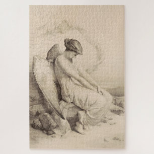 Christlicher Engel sitzt auf einem Stein Puzzle