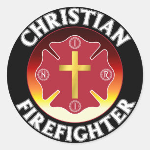 Christlicher Feuerwehrmann Red St Florian Cross IN Runder Aufkleber