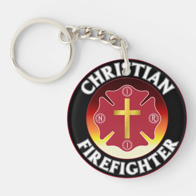 Christlicher Feuerwehrmann Red St Florian Cross IN Schlüsselanhänger (Vorderseite)