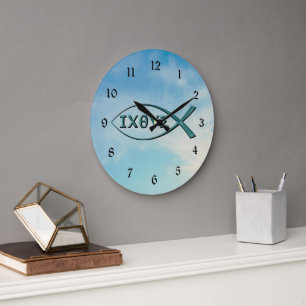 Christlicher Fisch - Jesusfisch Große Wanduhr
