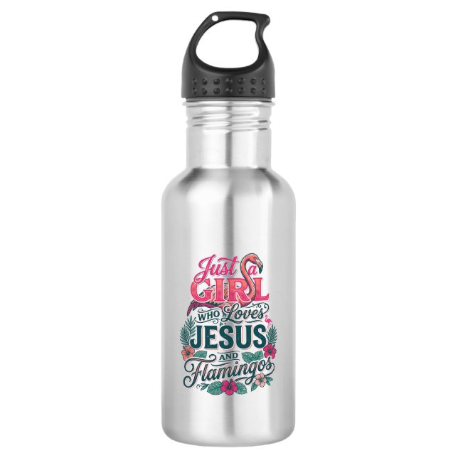Christlicher Flamingo Mädchen Vintage Edelstahlflasche (Vorderseite)