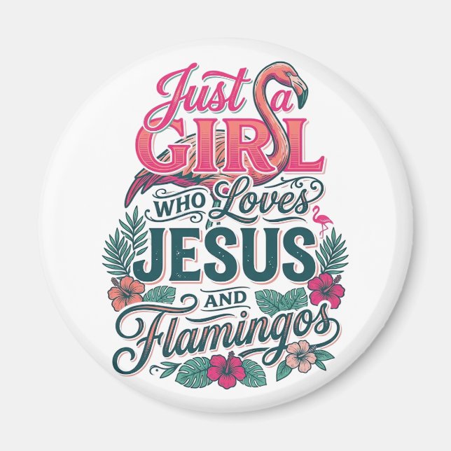 Christlicher Flamingo Mädchen Vintage Magnet (Vorne)