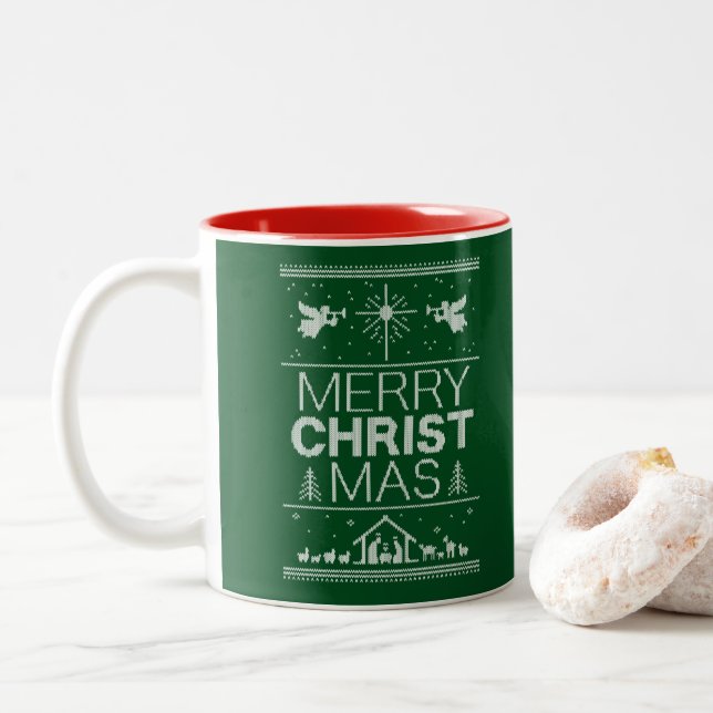 Christlicher froher Weihnachtskraut Christlich Zweifarbige Tasse (Mit Donut)