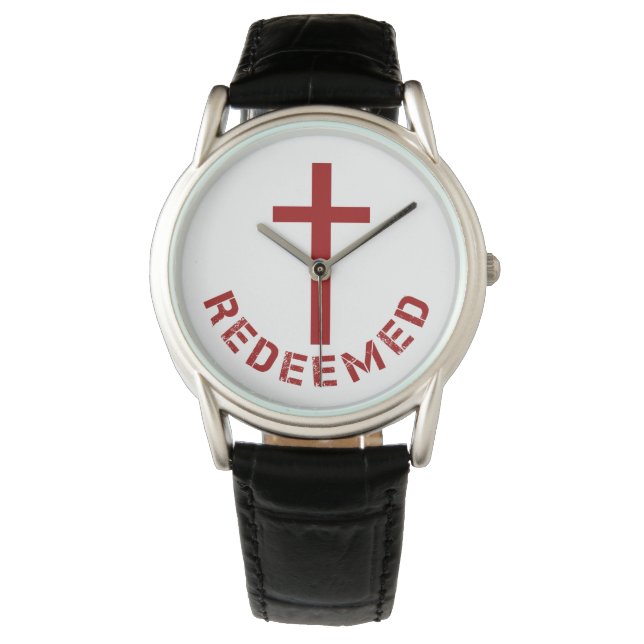 Christlicher Glaube Erlöstes Rotes Kreuz und Textd Armbanduhr (Vorderseite)