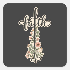 Christlicher Glaube Florales Kreuz-Typografie-Desi Quadratischer Aufkleber