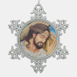 Christlicher Glaube Jesus Christus Schneeflocken Zinn-Ornament