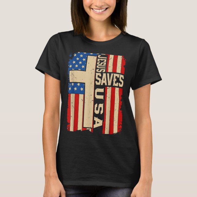 Christlicher Glaube Jesus Rette Amerika Patriotisc T-Shirt (Vorderseite)