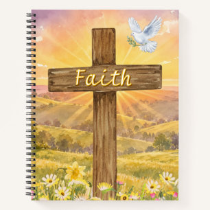 Christlicher Glaube Rustikales Holzkreuz bei Sonne Notizbuch
