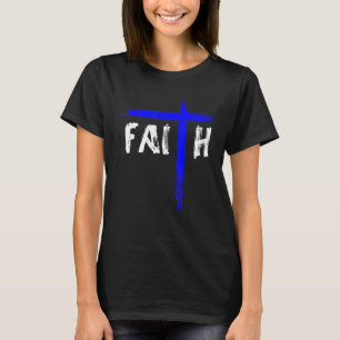 Christlicher Glaube und Kreuz Blau Linie Polizeibe T-Shirt