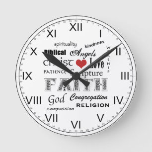 Christlicher Glaube-Wortwolke+Herz Runde Wanduhr