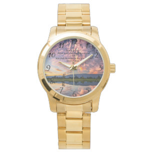 Christlicher Glaubenkreuz mit Psalm 25:12 Armbanduhr