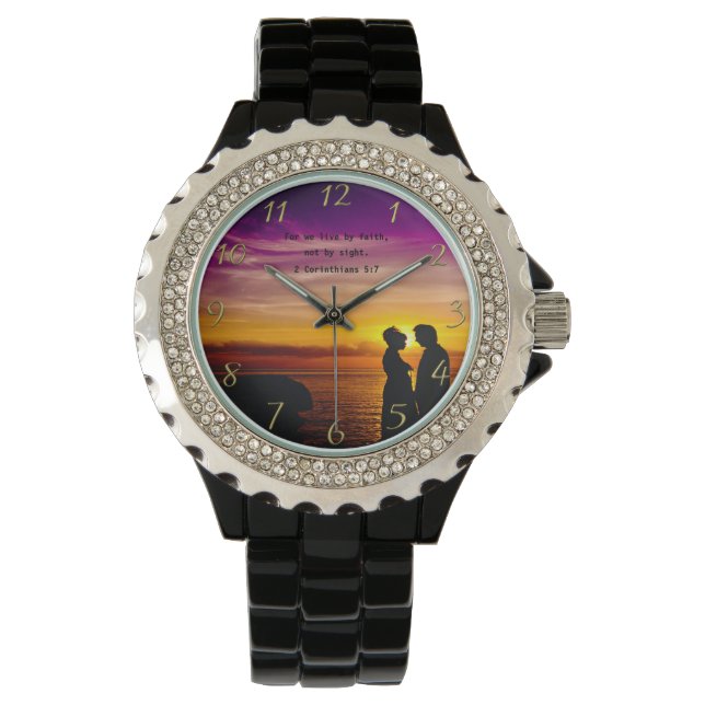 Christlicher Glaubenskreuz mit 2 Korinthesen 5:7 Armbanduhr (Vorderseite)
