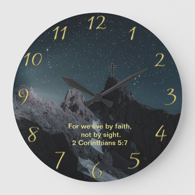 Christlicher Glaubenskreuz mit 2 Korinthesen 5:7 Große Wanduhr (Vorderseite)