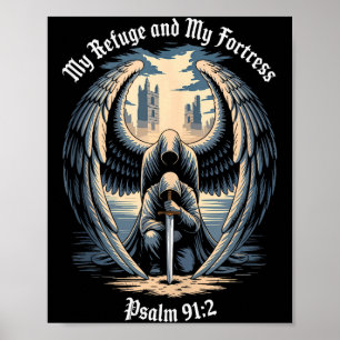 Christlicher gotischer Schutzengel Bibelzitat Psal Poster