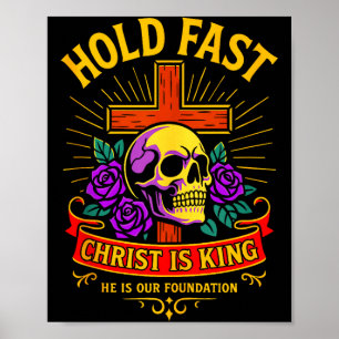 Christlicher gotischer Totenkopfkreuz Halte fest J Poster