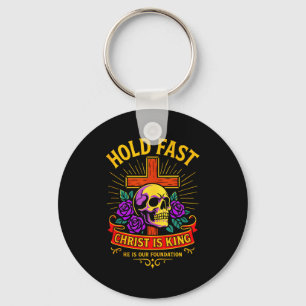 Christlicher gotischer Totenkopfkreuz Halte fest J Schlüsselanhänger
