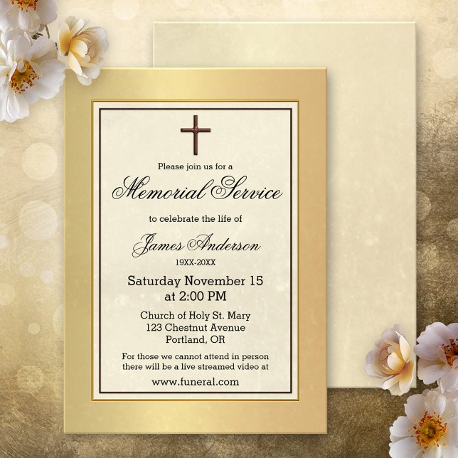 Christlicher Gottesdienst Einladung (Memorial, funeral service or celebration of life invitation featuring a a classic Christian design)