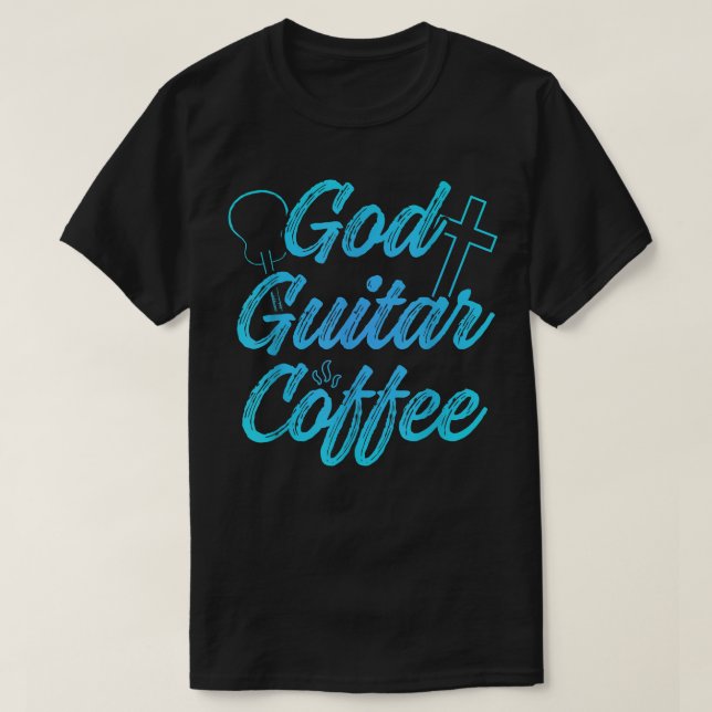 Christlicher Guitarist Gottesdienst der Kaffeekirc T-Shirt (Design vorne)
