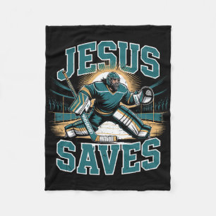 Christlicher Hockey Jesus rettet Torwart Humor Rel Fleecedecke
