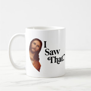 Christlicher Jesus beobachtet dich, Jesus, ich hab Kaffeetasse