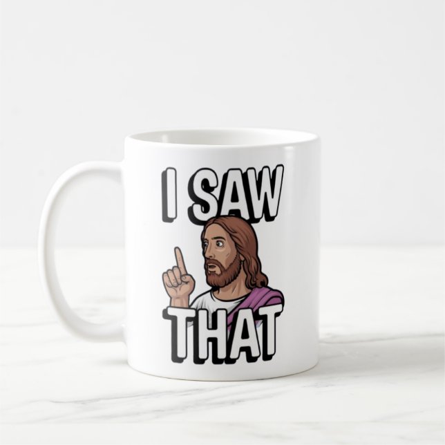 Christlicher Jesus beobachtet dich, Jesus, ich hab Kaffeetasse (Links)