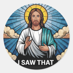 Christlicher Jesus beobachtet dich, Jesus ich sah  Runder Aufkleber