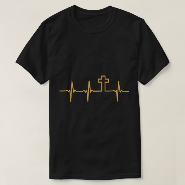 Christlicher Jesus GOD Religious Cross Heartbeat T-Shirt (Design vorne)