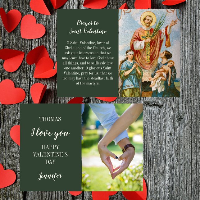 Christlicher katholischer Feiertag Foto Valentinst Feiertagskarte (Religious Christian Traditional Catholic Saint Valentine's Day Photo Prayer Greetings Holiday Card)