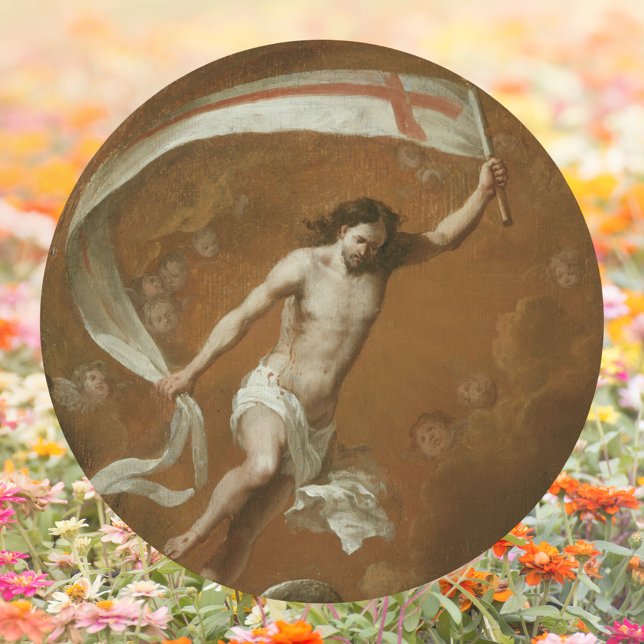 Christlicher katholischer Jesus Christus ist zu Os Runder Aufkleber (Religious Christian Catholic Jesus Christ is risen Resurrection Easter Classic Round Sticker)