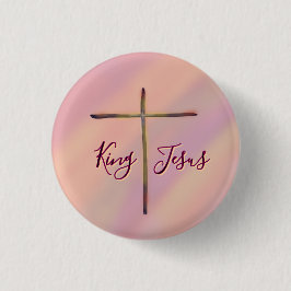 Christlicher König Jesus mit Kreuz Button