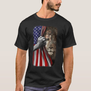 Christlicher Löwe und Jesus Usa amerikanischer Fla T-Shirt