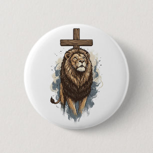 Christlicher Löwe und Kreuz Vintage Button