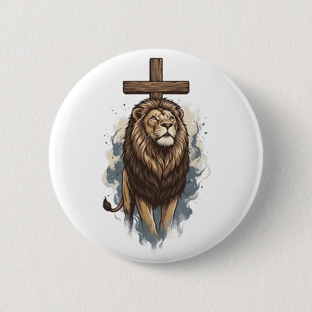 Christlicher Löwe und Kreuz Vintage Button (Vorderseite)
