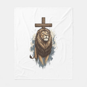 Christlicher Löwe und Kreuz Vintage Fleecedecke