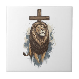 Christlicher Löwe und Kreuz Vintage Fliese