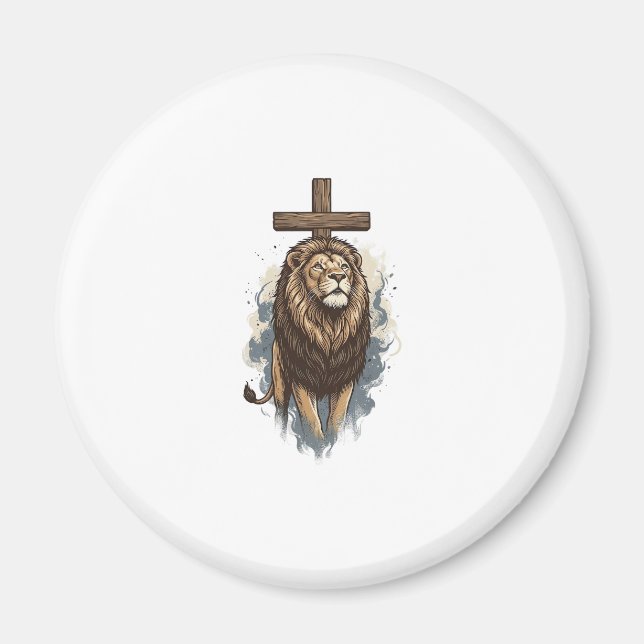 Christlicher Löwe und Kreuz Vintage Magnet (Vorne)