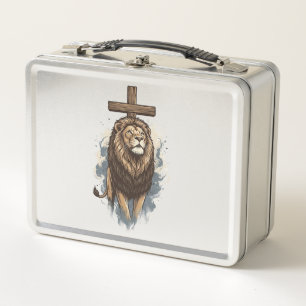 Christlicher Löwe und Kreuz Vintage Metall Brotdose