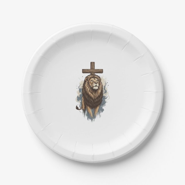 Christlicher Löwe und Kreuz Vintage Pappteller (Vorderseite)