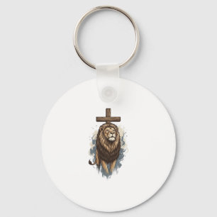 Christlicher Löwe und Kreuz Vintage Schlüsselanhänger