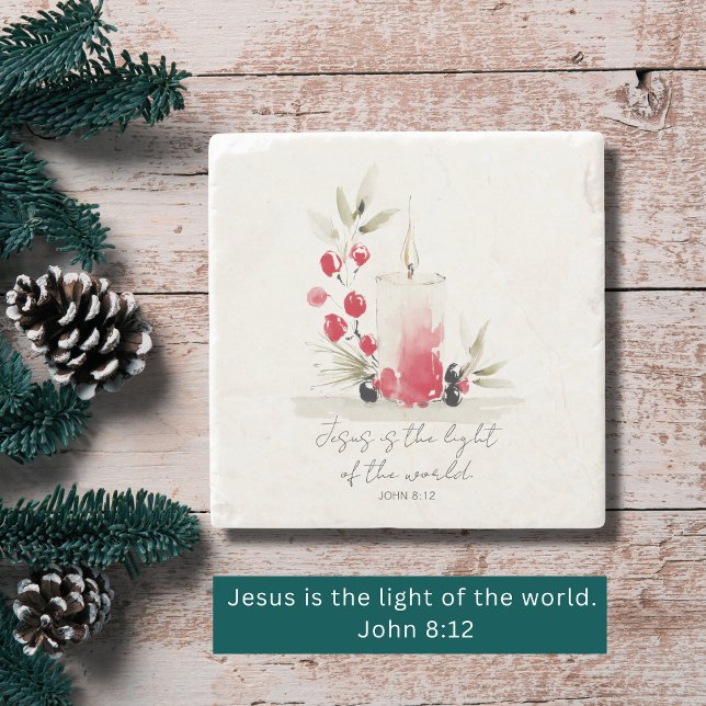 Christlicher moderner Glaubensschmuck John 8:12 Ke Steinuntersetzer (Winter faith home décor makes lovely hostess & holiday party gifts. )