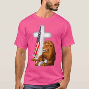 Christlicher Patriotischer Löwe und Lamm Kreuz Sch T-Shirt
